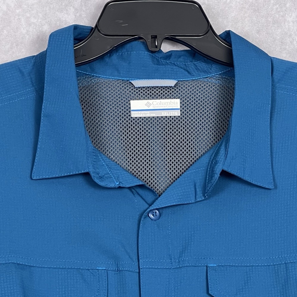 Columbia Omni-Shade Button Up Fishing Shirt Vented XXL Hiking Camp -Blue/Green